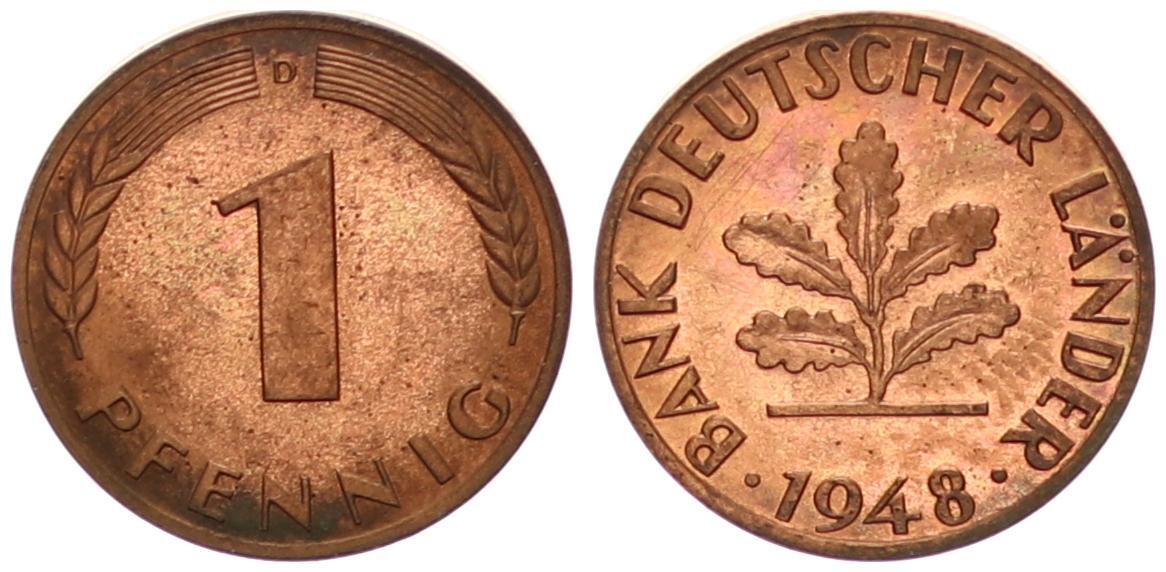 Deutschland BRD 1 Pfennig 1948 D Bank deutscher Länder (2) UNC aus PP