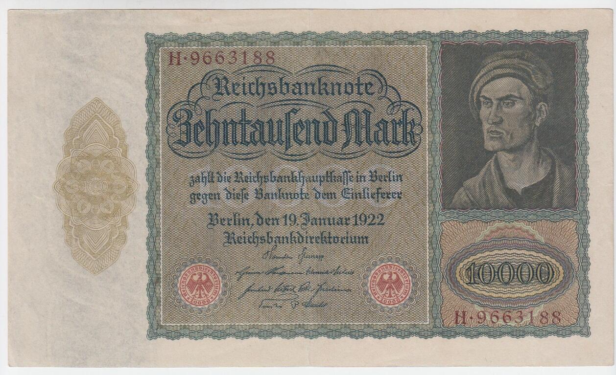 Deutschland 19 Januar 1922 10000 Mark Reichsbanknote vom 19 Januar1922 ...