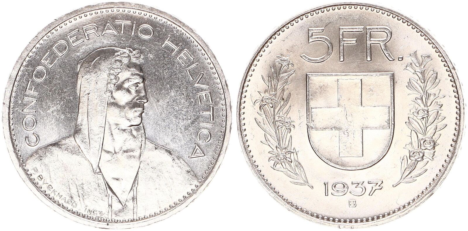 1937 B Schweiz 5 Franken Silber CH UNC | MA-Shops