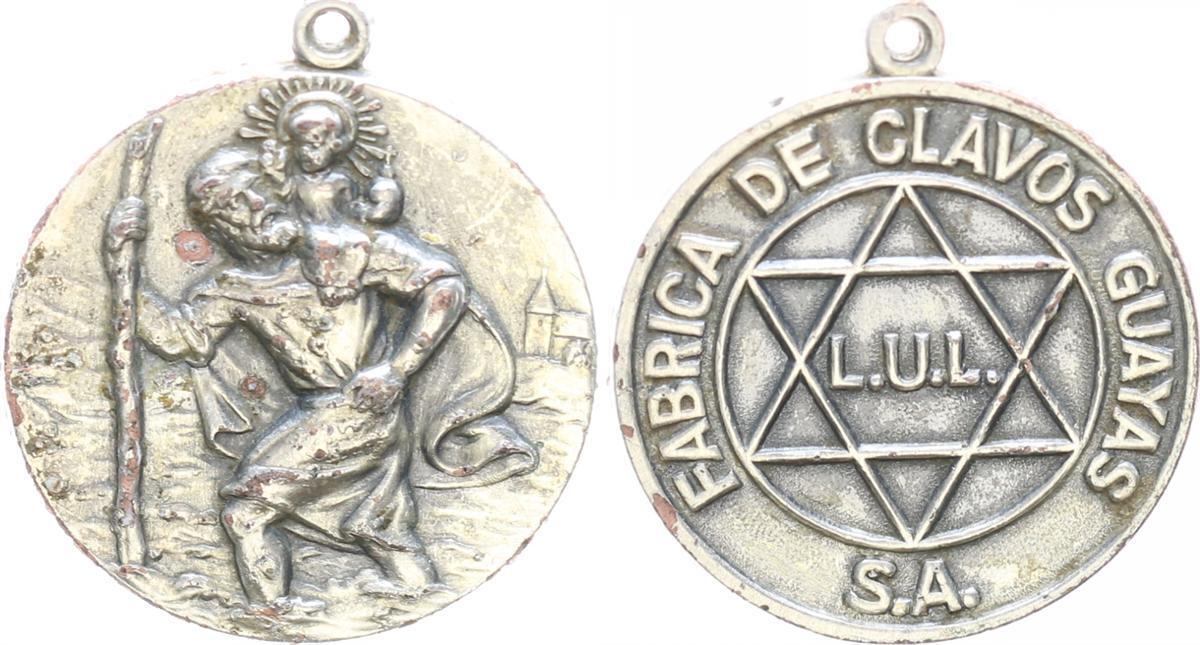 Ecuador Medaille Christophorus, fabrica de clavos guayas S.A., Hexagramm  VF-EF