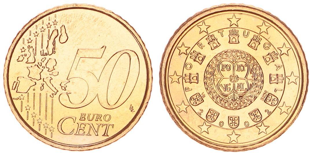 Portugal 50 Cent Kursmünze 2002 prägefrisch UNC | MA-Shops