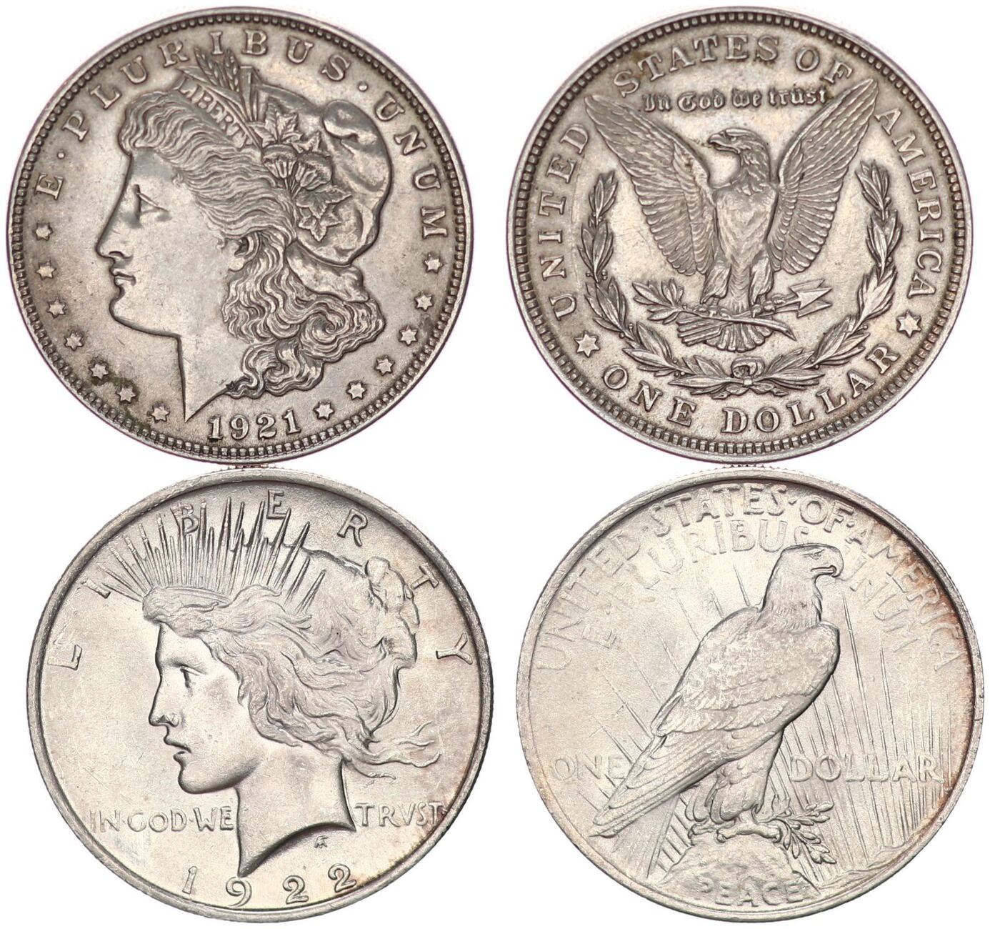 $1 Morgan Dollar Peace Dollar Set 1921 Und 1922 Usa Morgan Dollar Und 