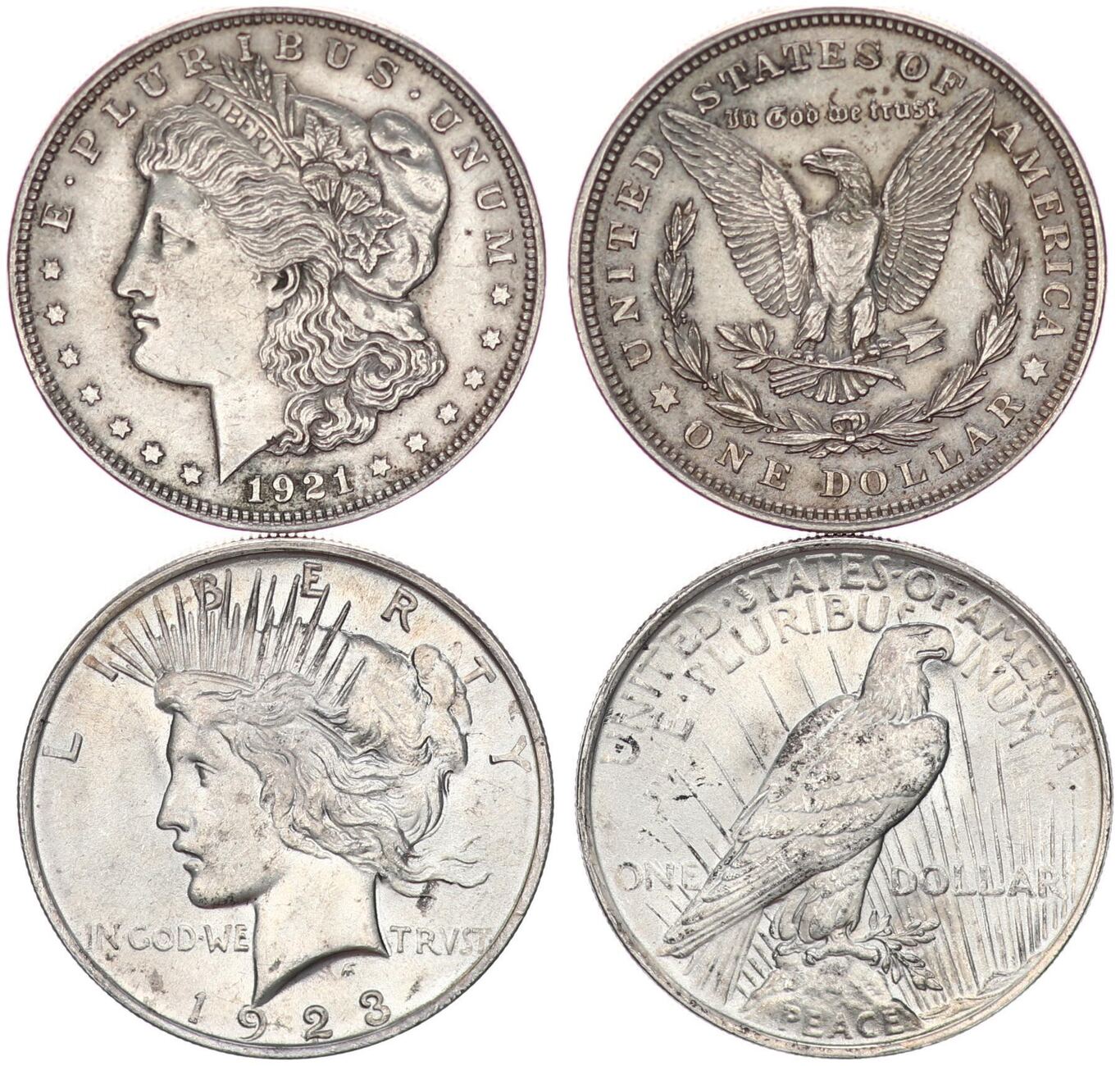 $1 Morgan Dollar Peace Dollar Set 1921 Und 1923 Usa Morgan Dollar Und 