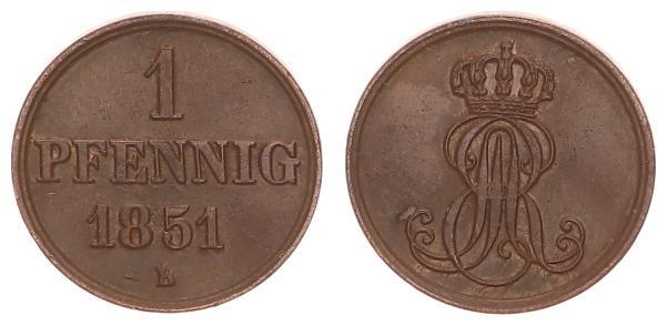 Hannover 1 Pfennig 1851 B Ernst August AEF | MA-Shops