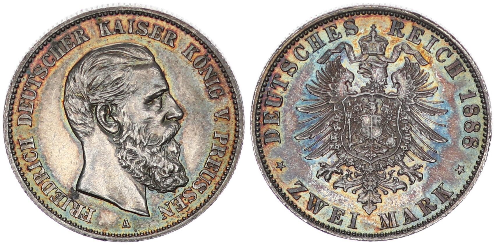 Значок из монеты Friedrich III 1888 год 2 марки.