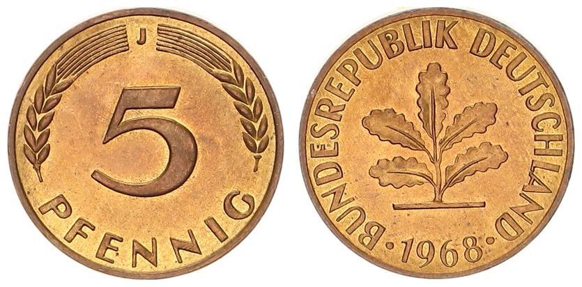 Deutschland - BRD BRD 5 Pfennig 1968 J CH UNC | MA-Shops