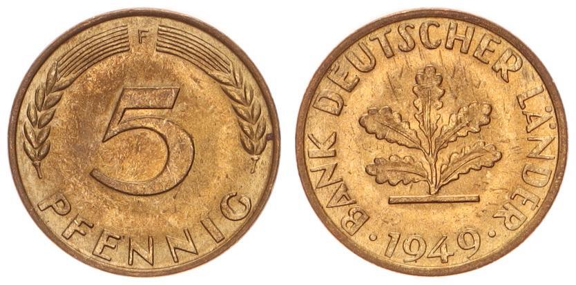 5 Pfennig Bank Deutscher Länder 1949 G Deutschland 5 Pfennig Bank Dt.Länder- 1949 F CH/GEM UNC | MA-Shops