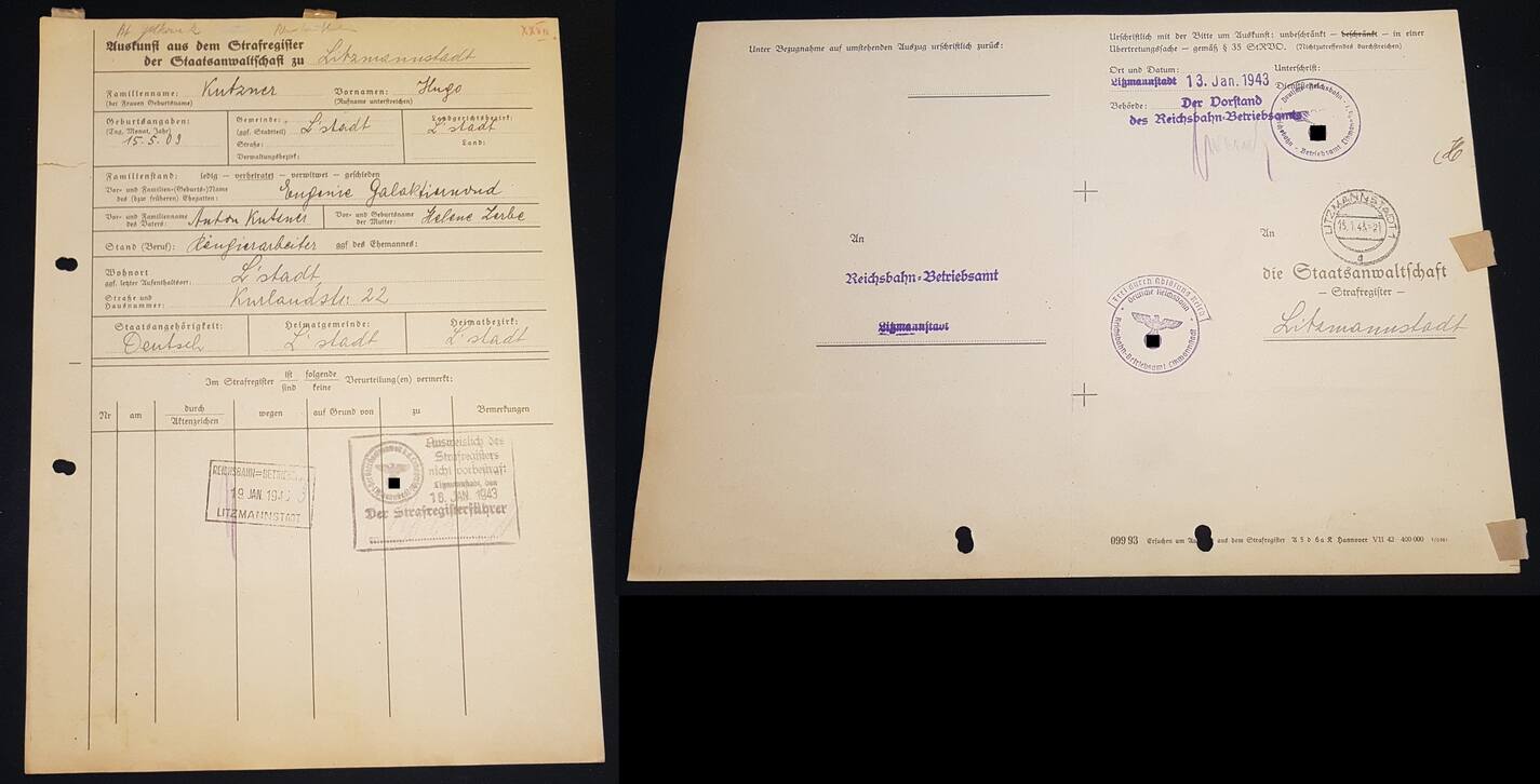 3. Reich 1943 Auskunft aus dem Strafregister der Staatsanwaltschaft