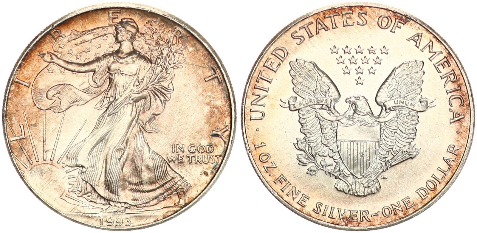 USA 1 Dollar 1993 American Eagle Liberty - 1 Unze Feinsilber CH UNC,  ansprechende Patina | MA-Shops