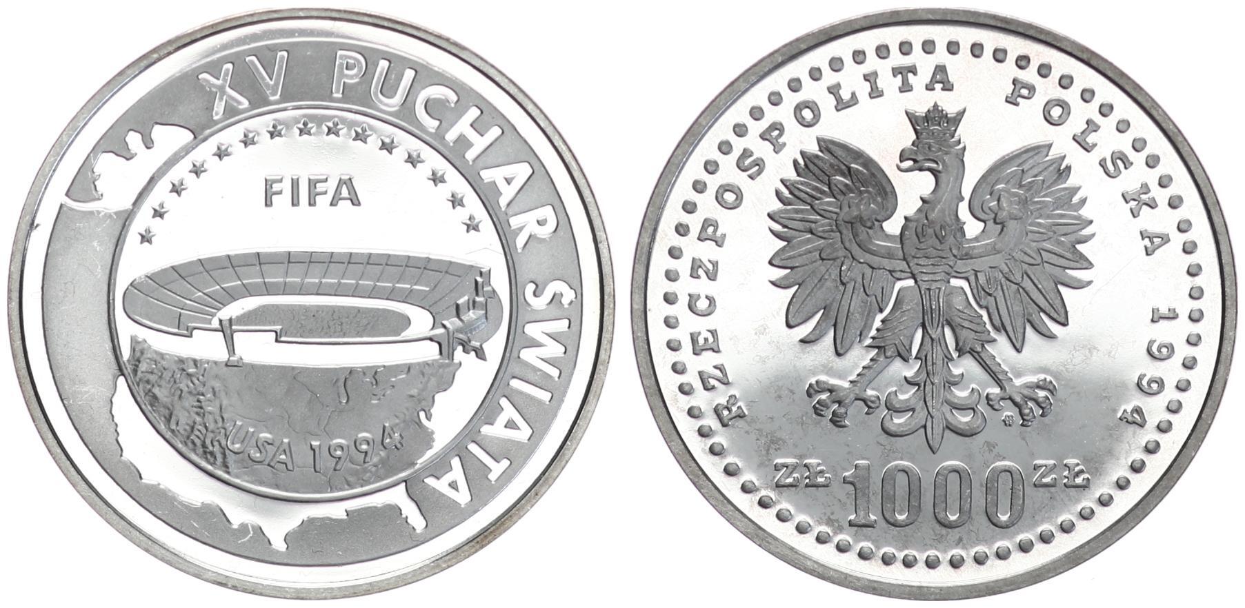 Polen 1 000 Zloty Fu ball FIFA Fussball WM 1994 In Den USA Proof MA Shops