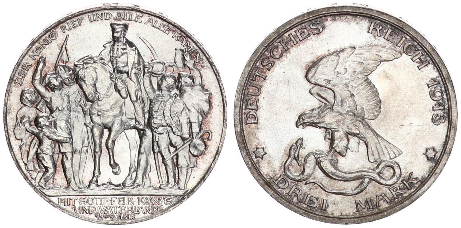 Deutsches Kaiserreich Preußen 3 Mark 1913 A Der König rief und alle alle kamen Deutsches Kaiserreich Preußen 3 Mark 1913 A Der König rief und alle alle kamen