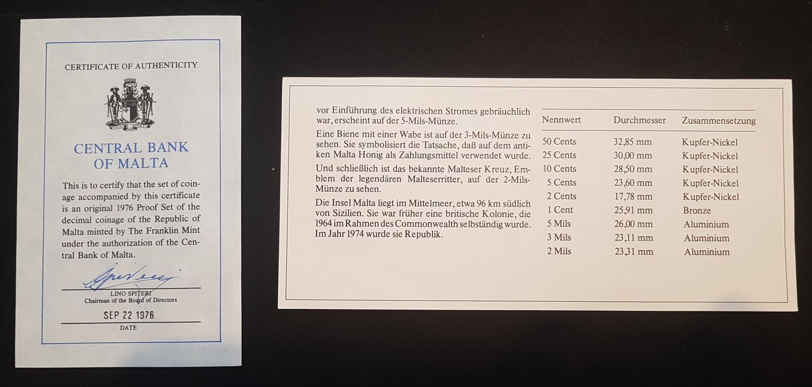 Malta KMS 1976 COIN PROOF SET 9 Coins FRANKLIN MINT BOX | MA-Shops