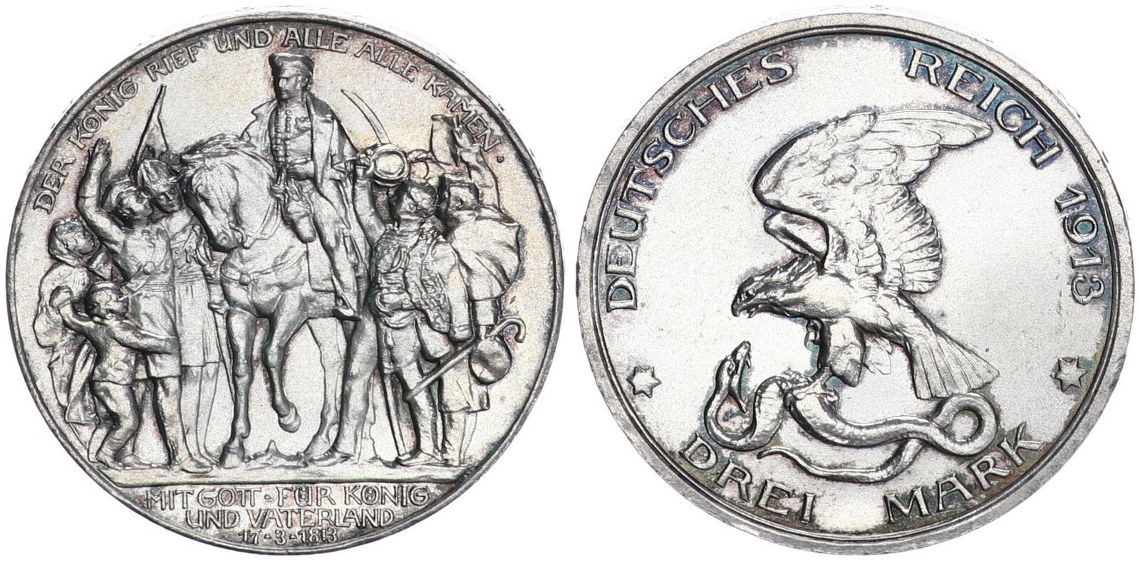 Deutsches Kaiserreich Preußen 3 Mark 1913 A Der König rief und alle alle kamen Deutsches Kaiserreich Preußen 3 Mark 1913 A Der König rief und alle alle kamen