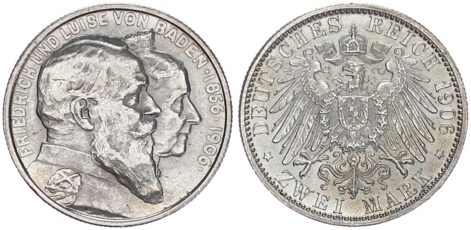 Deutsches Kaiserreich - Baden 2 Mark 1906 2 Reichsmark Friedrich Und ...