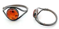 Silber Bernstein Armreif, Armreif 6,5cm groß, Bernstein 3cm groß, -
