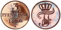 3 Pfennige 1860 A Mecklenburg-Schwerin Friedrich Franz II. 1842-1883 Polierte Platte,Kupferpatina