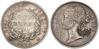 1 Rupie 1840 Großbritannien - Indien Queen Victoria   Gegenstempel Krone von Mozambique oder den Azoren ss+