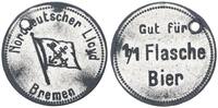 Wertmarke zu 1/1 Flasche Bier  Bremen /Kolonien China Norddeutscher Lloyd ss,gelocht