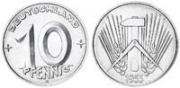 10 Pfennig 1953 E Deutschland / DDR seltenes Jahr / Münzzeichen Prachtexemplar, Stempelglanz