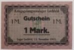 Lechfeld, Bayern 1 Mark Kriegsgefangenenlager, Tauenglanzpapier marmoriert, Lagergeld -