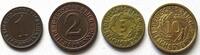 Weimarer Republik 1, 2, 5, 10 Reichspfennig Set -