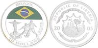 Liberia 10 Dollars Farbmünze Liberia 10 Dollars versilbert, Fußball WM 2006 Brasilien -