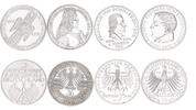Bundesrepublik Deutschland 5 Mark <i>die ersten vier</i> 5Mark Gedenkmünzen Germanisches Museum, Schiller, Markgraf, Eichendorff komplett -