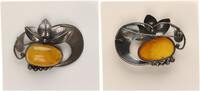 Bernstein Brosche Große Bernstein Brosche, 925 Silber, 6,5cm groß -