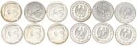 3. Reich 6x5 Mark Hindenburg Komplettsatz 3. Reich 5 Mark Hindenburg 1935 ADEFGJ -