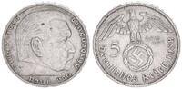 Drittes Reich - Deutschland 5 Mark Reichsmark 3. Reich 5 Mark Hindenburg 1938 F -