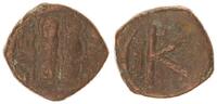 Antike / Byzanz Halbfollis Byzanz Justinus II. 565-578 n.Chr Thessaloniki Bronze Halbfollis -