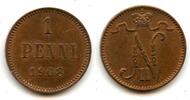 Europa 1 penni Copper Nicholas II (1894-1917), 1908, Finland under Russian Empire -