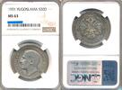 YUGOSLAVIA 20 Dinara 1931 Alexander I NGC MS 63 407.50 US$  +  44.24 US$ shipping