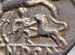 Römische Republik 128 v.Chr. Cn. Domitius Ahenobarbus - Denarius showing a man fighting a lion aEF