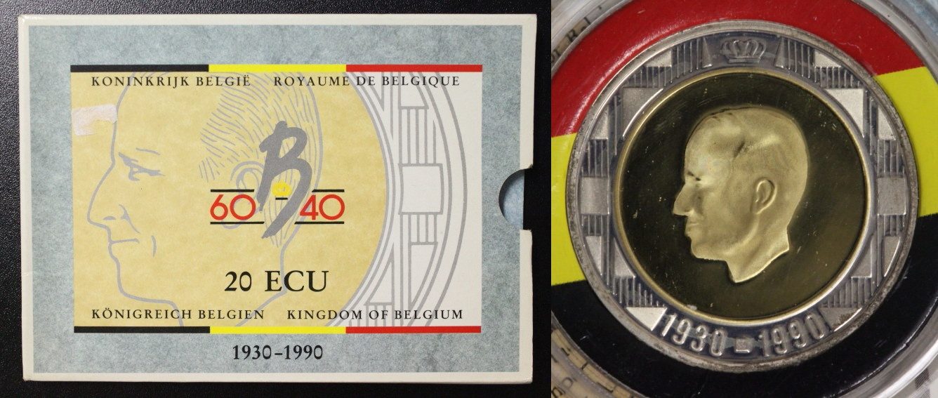 Belgien 20 Ecu 1990 60. Geburtstag König Baudoin (1930-60