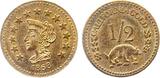 California Gold 1858, ca. VZ, USA,1/2 Dollar Coronet Kopf EF