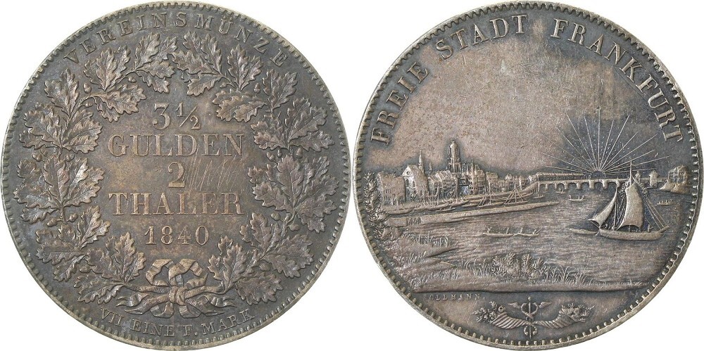 Frankfurt Doppeltaler Frankf. Doppelth. 1840 B.unc, Vz+ Patina | MA-Shops