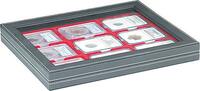 Münzkassette NERA M PLUS mit hellroter Münzeinlage für 9 US-Münzkapseln (Slabs) bis zu einem Format von 63x85 mm -