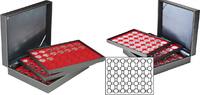 Münzkassette NERA XL mit 3 Tableaus und hellroten Münzeinlage für 105 Münzkapseln mit Außen-Ø 32 mm, z.B. für 2 Euro-Münzen in L -