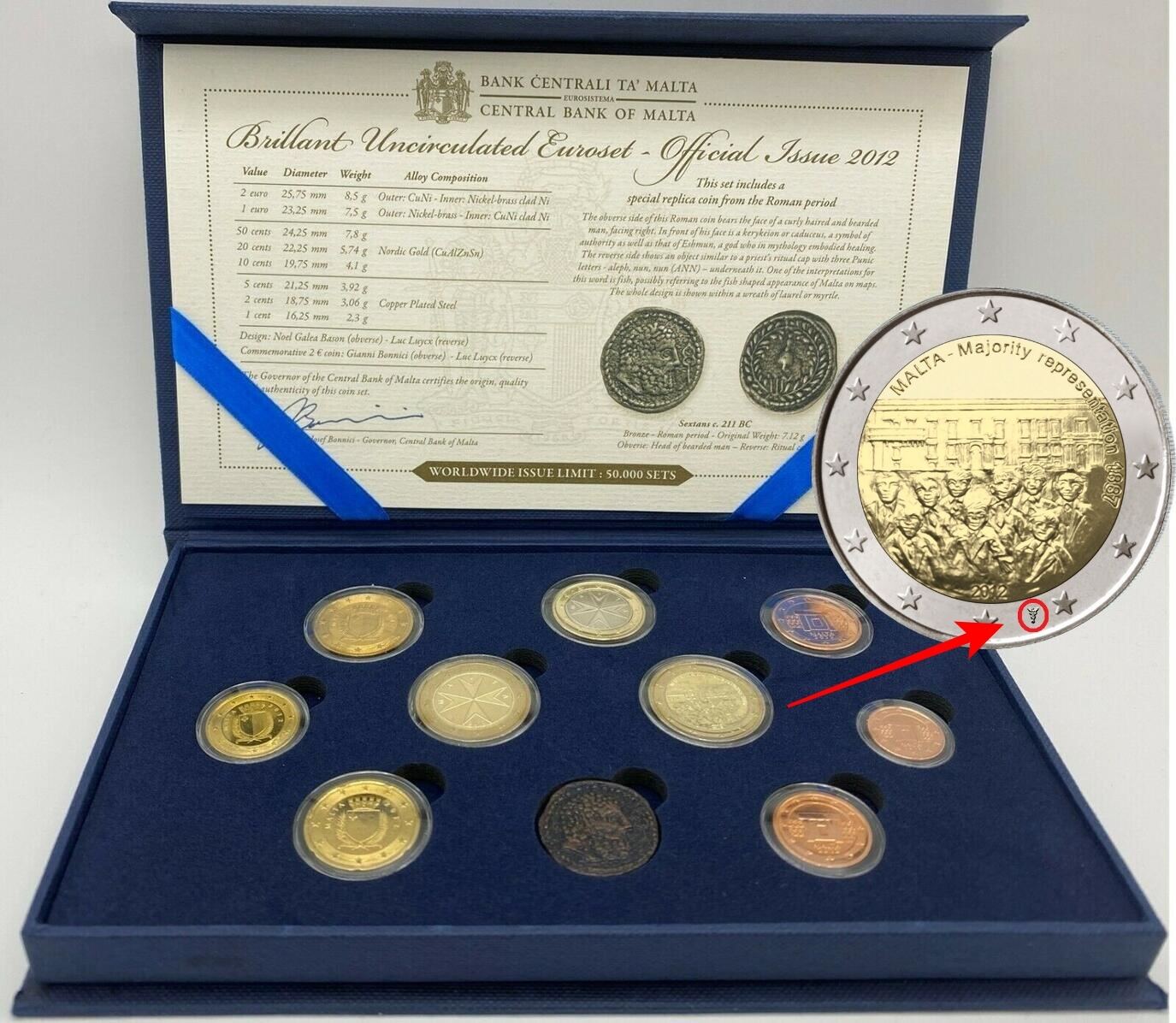 5,88 Euro 2012 Malta Coin Set with 2 Euro Majority Representation BU