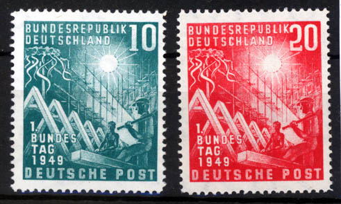 2 Werte, 10 bis 20 Pfennig 1949 BRD, Mi.-Nr. 111-112, Eröffnung des ...