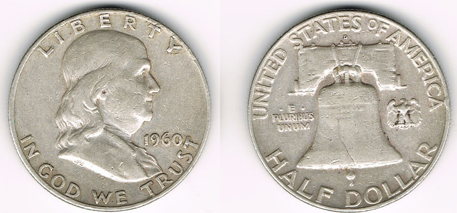 1 2 Dollar USA Franklin Half Dollar 1960 D like scan VF