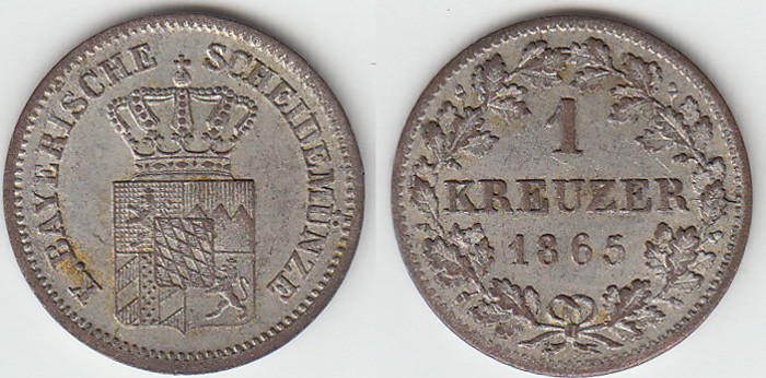 1 Kreuzer 1865 Bayern Bayern, König Ludwig II., Kursmünze 1 Kreuzer