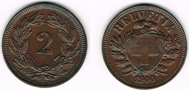 Schweiz Switzerland 2 Rappen 1900 B Like Scan AU MA Shops