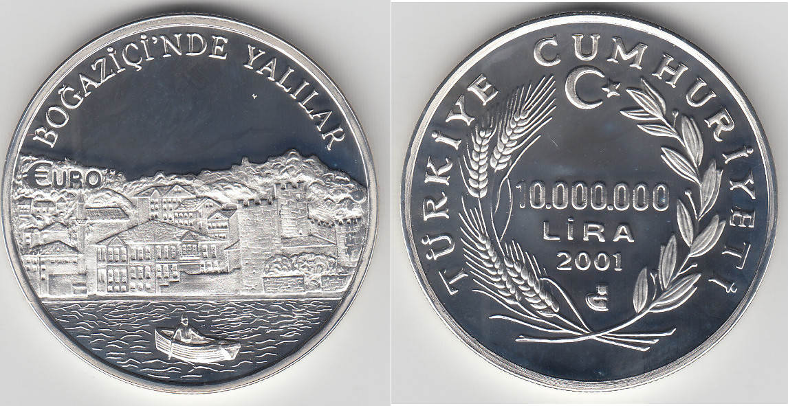 トルコ2000年10,000,000リラプルーフ金貨 Türkei 10.000.0000 Lira (10 Millionen Lira) 2001 Turkey, silver