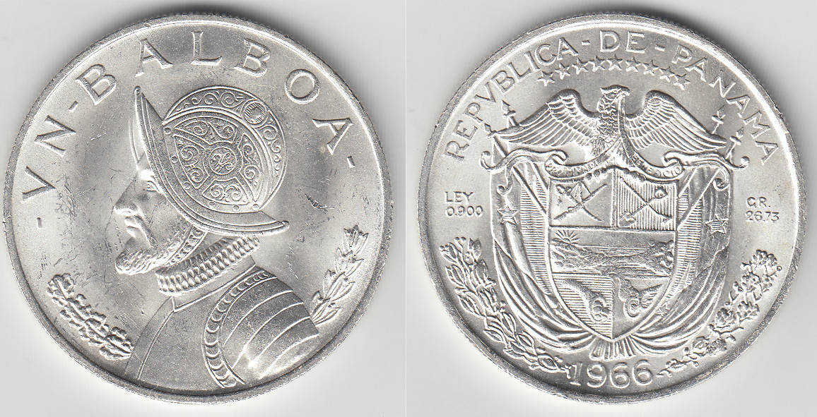 AU/BU 1966 Panama One Balboa .90 Silver Coin 