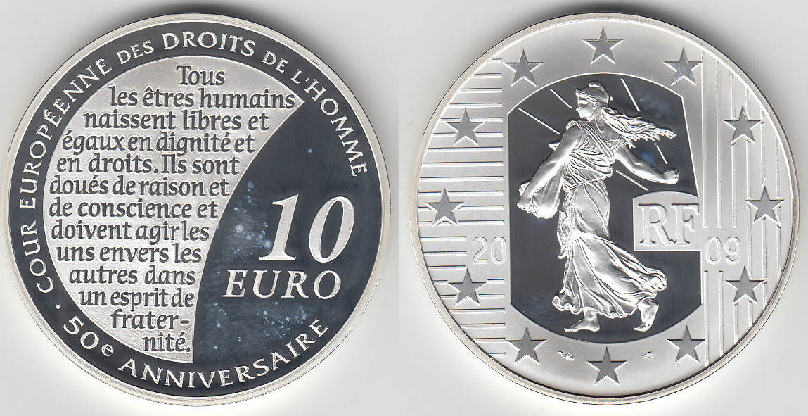 FRANCE EUROPEAN COURT OF HUMAN RIGHTS SILVER 10 EUROS 2009