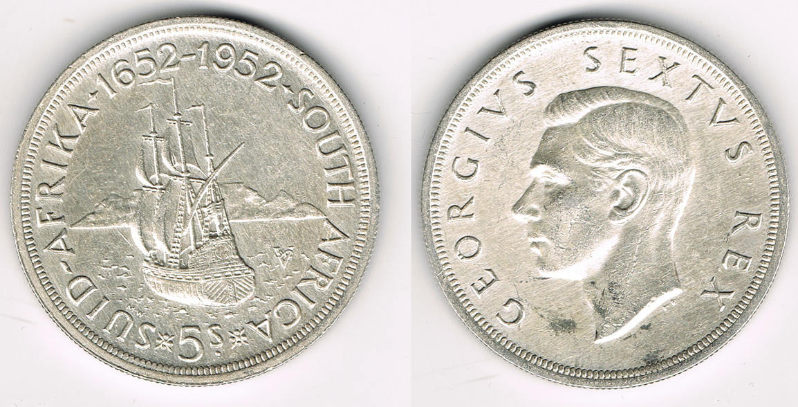 5 shilling 1952 südafrika south africa, 5 shilling silver coin