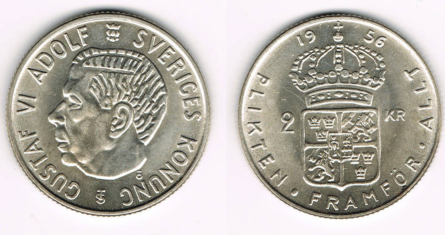 Schweden 2 Kronor sweden silver coin 1956 2 kroner Gustaf VI