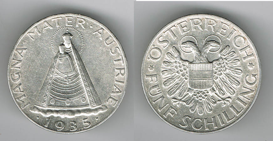 Österreich austia silver coin, 5 schilling 1935 